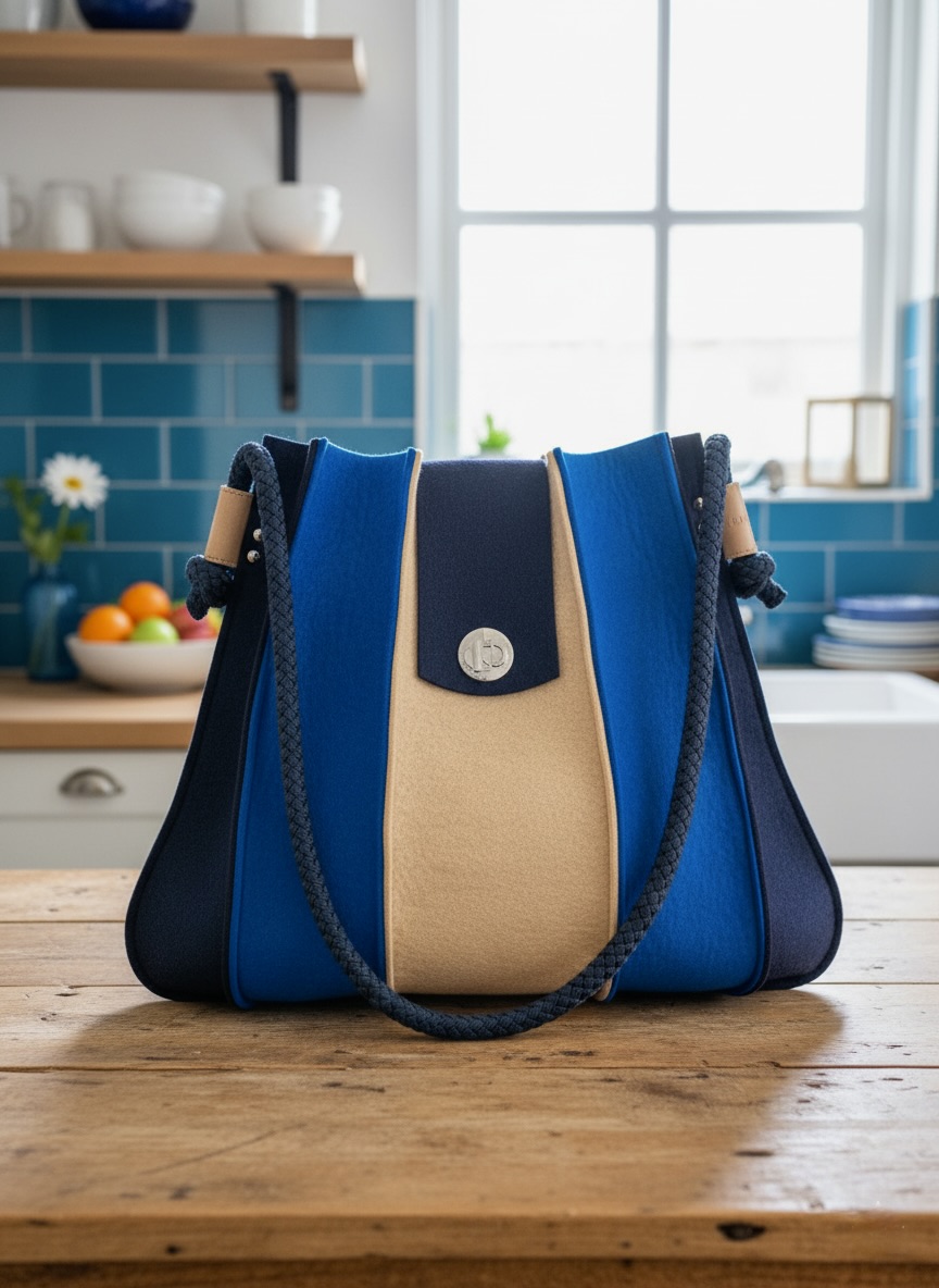 fryskfilt_tas_frou_blauw_wolvilt_vilt_handgemaakt_01 Schoudertas in blauw/lichtcamel wolvilt - FROU - Afbeelding 1